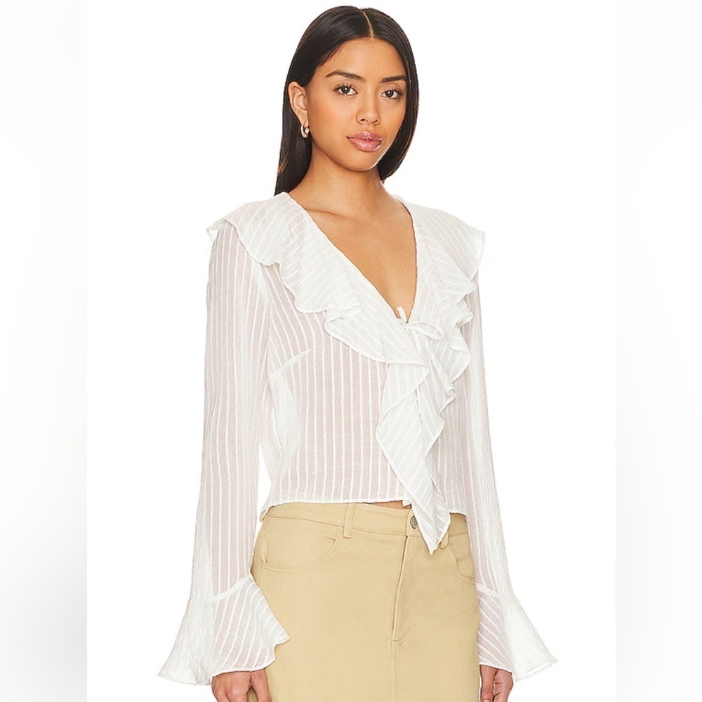 New Steve Madden Bay Ruffle Crop Top Coconut Milk Sz Large CottageCore Romantic
